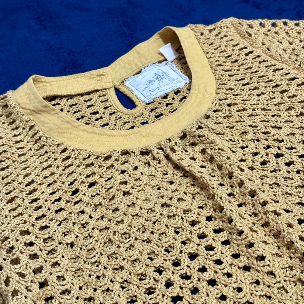 Anthro Angel of the North Senoia Crochet Knit Top M Mustard Cotton Boho - Picture 6 of 12